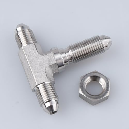 Image of Stainless Steel 3-way T Tee Connector -3-3 AN Male to -3 AN Male Flare Bulkhead Pipe Hose Fittings Adapter with AN3 Stainless Bulkhead Lock Nut
