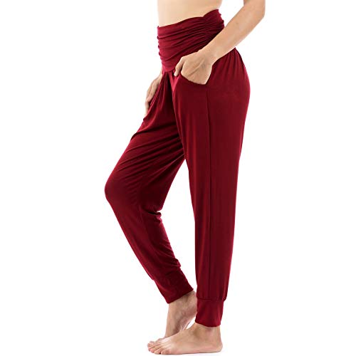 Lofbaz Pantalons De Yoga pour Femmes Jambières d'entraînement Vêtements pour Femmes Les Pantalons De Survêtement Pyjama Harem Bourgogne Foncé L