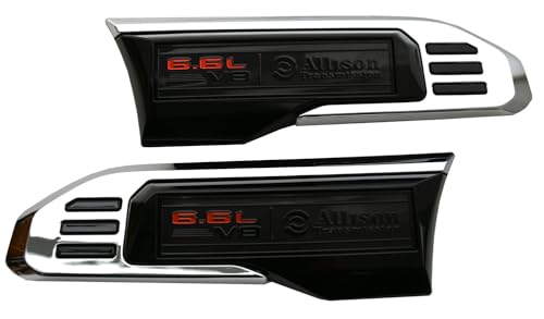 Image of Pair Vent 6.6L V8 Allison Transmission Emblems 3D Badge Replacement for Sierra 2500HD 3500HD 2024-2025 GMC 6.6L (Chrome)