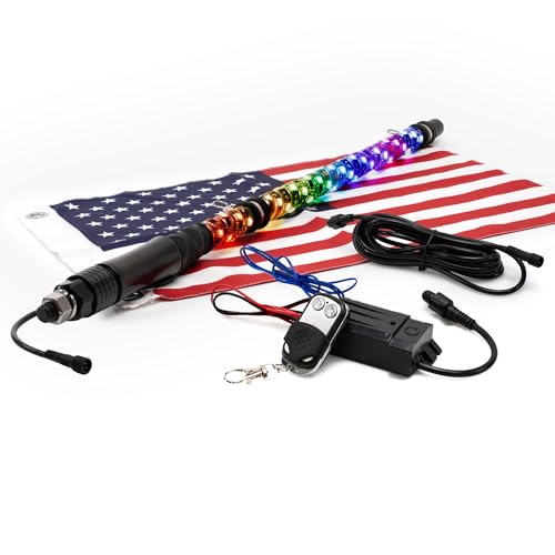 Image of True MODS 2ft Spiral RGB LED Whip Light for UTV ATV [Bluetooth App] Off Road Waterproof LED Lighted Whip CB Antenna Pole Stick for RZR Can-Am Polaris SxS 4x4 Quad Dune Buggy 4 Wheeler Accessories
