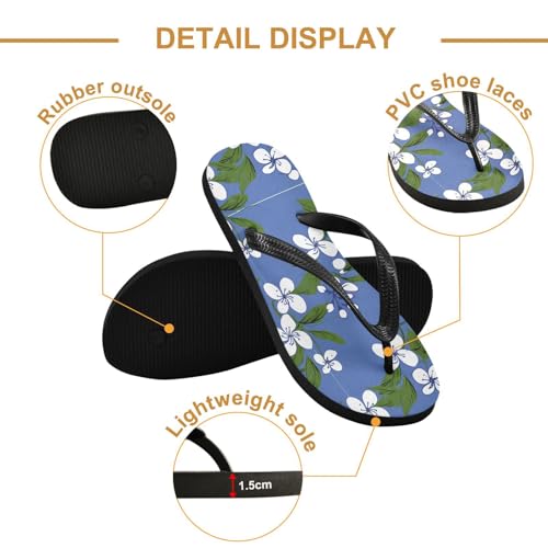 Sinestour White Floral Leaves Flip Flops for Beach Thong Sandals Anti-slip Lightweight Beach Slippers for Summer Swim Travel3