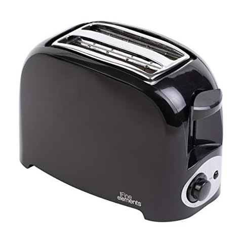 Fine Elements SDA1674 Black Plastic 200w Toaster with Variable Browning Control and Slide Out Crumb Tray for Easy Cleaning, Cool Touch Body and Stop Function for Automatic Pop Cover