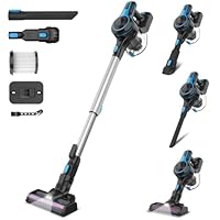 Aspirateur sans Fil, Aspirateur Balai sans Fil Puissant, 45Min Autonomie, Batterie Amovible Rechargeable, Capacité 1.2L, 6 en 1 Aspirateur sans Sac Léger pour Poils Animaux Sol Dur Tapis Voiture