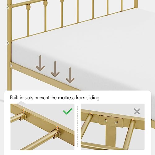 Yaheetech YT-00124418 Classic Metal Platform Bed Frame Mattress Foundation With Victorian Style Iron-Art Headboard/Footboard/Under Bed Storage/No Box Spring Needed/Queen Size Antique Gold thumb #7