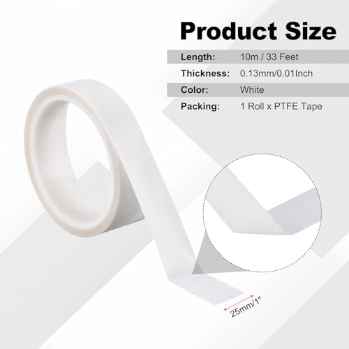 Image of PATIKIL Heat Resistant Tape, 1 Inch x 33 Feet High Temperature Tape PTFE Adhesive High Heat Tape Waterproof for Vacuum Sealer Machine Insulation Protection, White, 0.13mm Thick