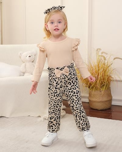 Image of SANMIO Toddler Girl Clothes Cute Ruffle Sleeve Shirt Floral Pants Headband