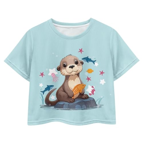 Image of Girls Summer Crop Top Outfits Short Sleeve T Shirts Kids Cute Clothes Tees Blouse