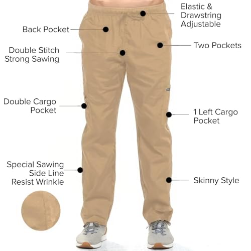 Dagacci Medical Uniform Woman and Man Scrub Set Unisex Medical Scrub Top and Pant, Khaki, XL by Dagacci Medical Uniform - Used condition - Image 3