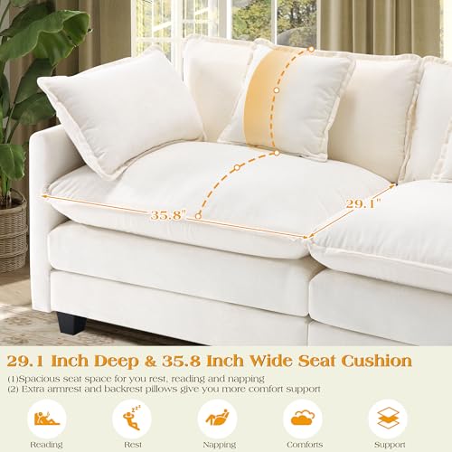 Image of 149.2 inch Modular Sectional Sofa,L Shaped Couch for Living Room,Modern Deep Seat Sofa 4 Seater Chenille Fabric Comfy Cloud Couches with Throw Pillows & Movable Ottoman