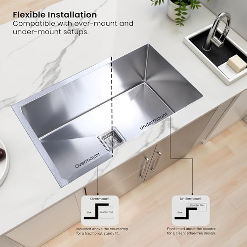 Image of Ruhe Handmade Single Bowl Kitchen Sink - 21x18x10 inches | 304-Grade Stainless Steel Sink Matte Finish | Kitchen Sink Including Coupling, Waste Pipe & Vegetable Washing Basket | 25 Year Warranty
