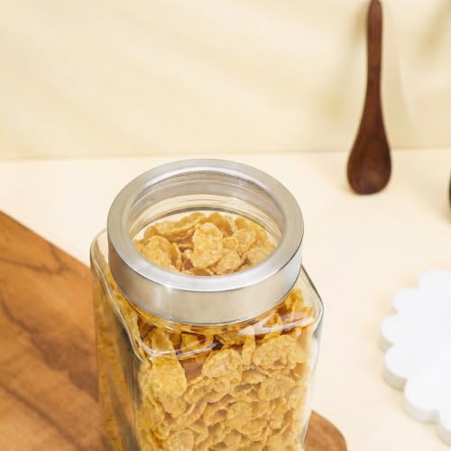 Image of Glass Jars 1000ml - Set of 6 Glass Storage Containers with Stainless Steel Airtight Lids for Kitchen, Dry Fruits, Pickles, Spices | Glass Containers for Kitchen | Glass Jars for Kitchen 1kg (6)