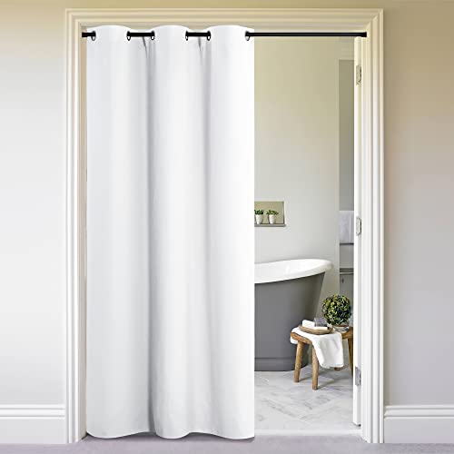 Image of NICETOWN Curtains & Drapes for Door Tapestry, 144 inches Long Door Curtains for Bathroom Pantry Bedroom Closet (White, 1 Panel, 5ft Wide x 12ft Long)