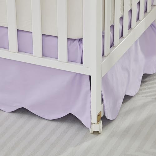 Image of Brandream Scallop Edge Cotton Crib Skirt, Baby Girl Boy Gender Neutral Crib Skirt Toddler Bedskirt Farmhouse Chic Nursery Crib Bed Skirt, Luxury Boho Bohemian Solid Purple