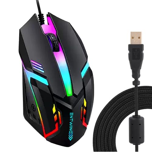 ENTWINO USB Wired Gaming Mouse D1 Black, LED Backlight up to 3200 DPI, Ergonomic Design for Laptop & PC
