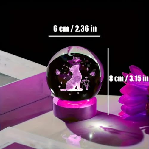 Image of 3D Crystal Ball Lamp with 16 Colors Changing LED Wooden Base - Solar System Night Light, Galaxy Lamps, Galaxy Crystal Ball Light with USB (16 Color Cat)