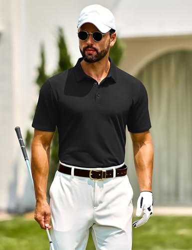 Cotrasen Men's Polo Shirts Short Sleeve Soft Cotton Pique T-Shirts 3 Buttons Classic Fit Casual Performance Golf Shirts3