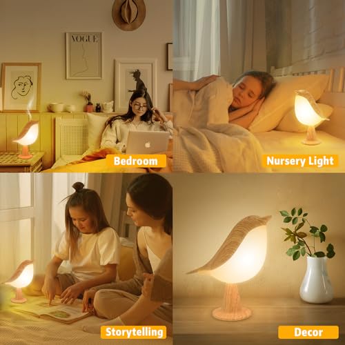 Image of Deogos Small Desk Lamp, Cute Bird Light Cordless Lamp with 3 Color Temperature and Touch Sensor,Kids Night Light with Rechargeable Battery for Bedroom Nightstand Bedside Table Room Decor