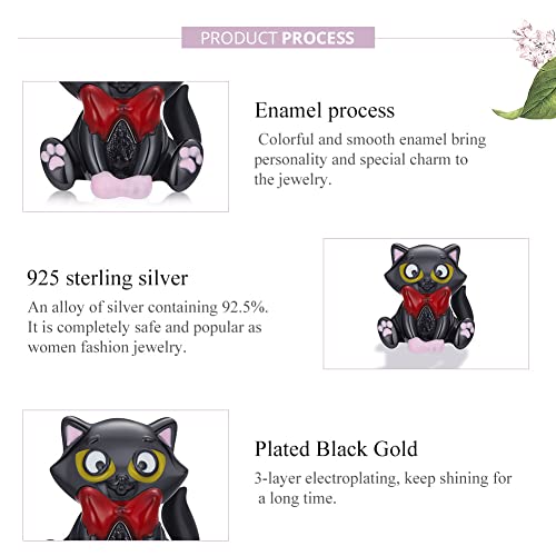Cuentas de gato negro de plata 925 para pulseras CMBSSTFC 6
