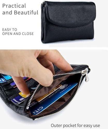 Joyfullygo Wallet, Unisex Pebble Leather Wallet, 2025 New Genuine Leather Clutch Bags, Coin Credit Id Card Holder Small Wallets for Men & Women (Red contrast)4