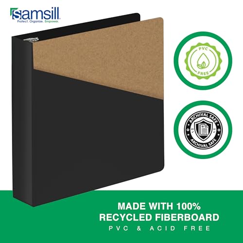 Image of Samsill Durable 2 Inch Binder, D Ring Binder, Customizable Clear View Cover, Charcoal Black, Holds 475 Pages