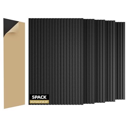 ZHOJEREL 5 Pack Sound Proof Foam Panels for Walls 47.2'x23.6' Large Acoustic Panels Sound Absorbing, Self-Adhesive Soundproof Wall Panels for Home Studio, Office, Recording, Black Black