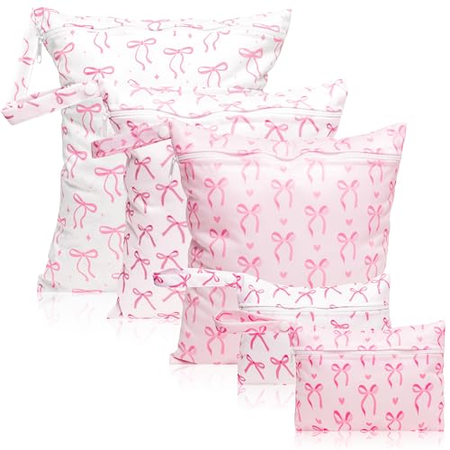 Image of R HORSE 5Pcs Waterproof Baby Diaper Bag, Cute Pink Bow Wet Dry Bag with Handle Zipper Toiletry Organizing Pouches for Cloth Diapers Swimsuits Travel Beach Pool Essentials for Boys Girls