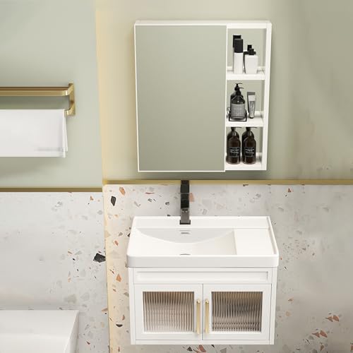 YUGXTH Lavabo sobre Encimera, Lavabo de Cerámica, sobre Encimera Lavabo con Gabinete de Espejo, Lavabo Integrado de Cerámica, Juego de Gabinete Montado en La Pared para Espacios Pequeños