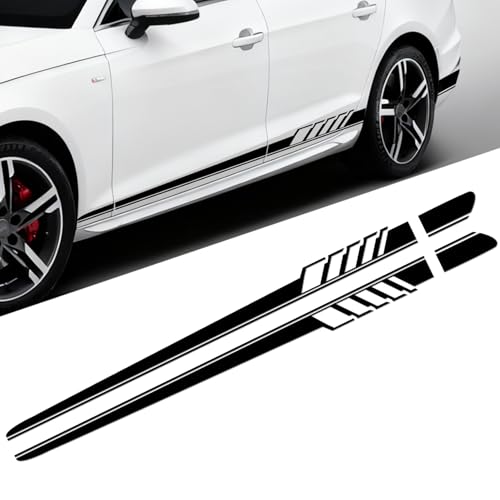 Image of 2PCS Car Side Skirt Decals, Auto Body Large Stickers, Waterproof PVC Racing Long Stripes Personalized Stickers, Car Stripe Stickers Decor Racing Accessories for Cars Trucks SUVs (Black)