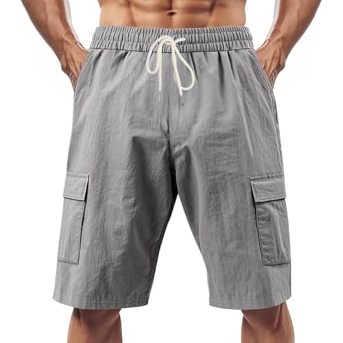 JEShifangjiusu Mens Linen Cargo Shorts Relaxed Fit Summer Beach Casual Drawstring Shorts for Men - Main Image