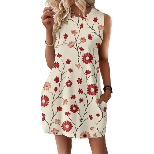 Generisch Trägerkleid Damen Sommerkleid Damen Leicht Beige M