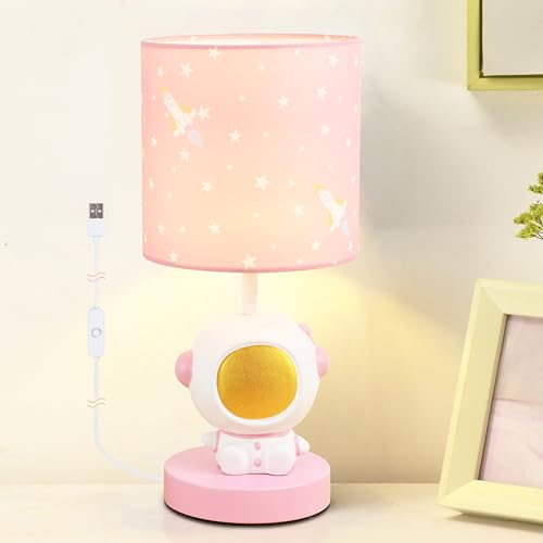 Image of Lampwell Astronaut LED Table Lamp with USB Port DC5V,Pink Kids Table Lamp,Night Light for Kids Room,Nursery,Bedroom,Kitchen Counter,Gameroom,Φ5.91×H13.07IN,Hand-Made