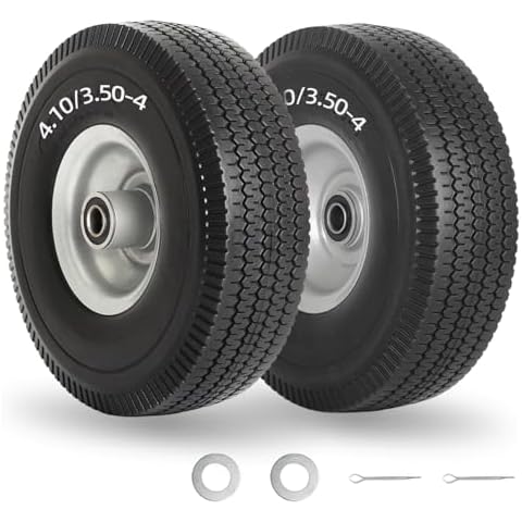 GICOOL 4.10/3.50-4" Flat Free Tire and Wheel, 10" Solid Tire with 5/8" Axle Bore Hole, 2.2" Offset Hub for Hand Truck Garden Wagon Cart Trolley Dolly Lawn Mover Replacement Tire Cover