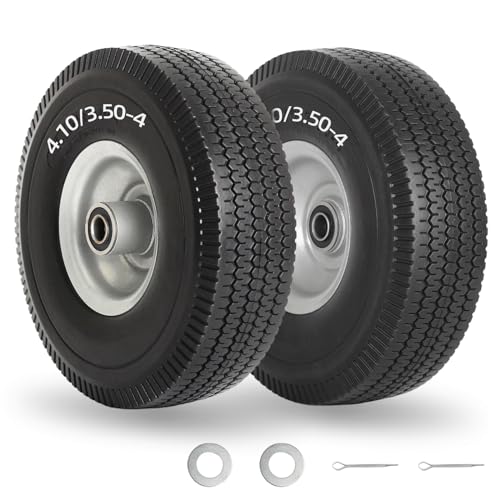 GICOOL 4.10/3.50-4 Flat Free Tire and Wheel 10 Solid Tire with 5/8 Axle Bore Hole 2.2 Offset Hub for Hand Truck Garden Wagon Cart Trolley Dolly Lawn Mover Replacement