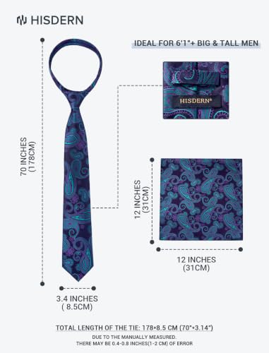 Image of HISDERN Extra Long Ties for Men Classic Floral Tie and Pocket Square Elegant Silk Necktie Handkerchief Set Wedding Party