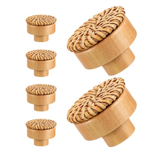 Lurrose Perillas de Gabinete de Madera Trenzada y Ratán, Juego de 6 Piezas Tornillos, Color Natural, para Muebles y Armarios en Ambientes Boho y Vintage
