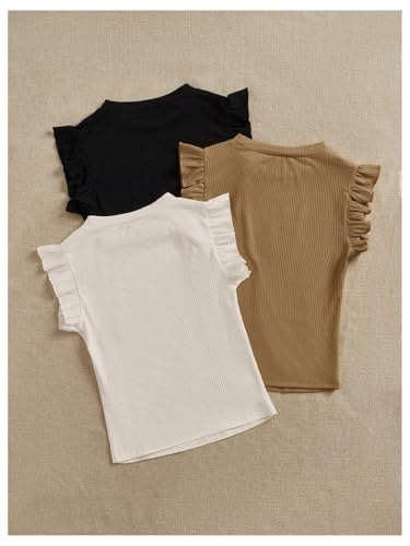 Women's 3 Packs Ruffle Cap Sleeve Tops Ribbed Knit Crew Neck Slim Fit T Shirt Summer Tees2
