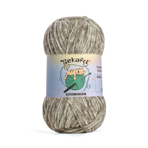 Image of Fuzzy Chenille Yarn for Crocheting, Fluffy Amigurumi Crochet Yarn for DIY Craft /Hat /Shoes, (100 g /197 yds) Soft Velvet Baby Blanket Yarns（Silver Gray）