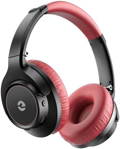 Bluetooth Headphones with Microphone, Wireless Headphones Over Ear, 3 EQ Modes, 70H Playtime, Headphone Wireless Bluetooth Comfortable for PC/Phone/Laptop, Black Red