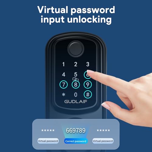 Keyless Entry Door Lock Deadbolt with Handle Set, Smart Front Door Lock Set, Keyless Entry Keypad Deadbolt, Electronic Keypad Deadbolt with Alexa (Black)