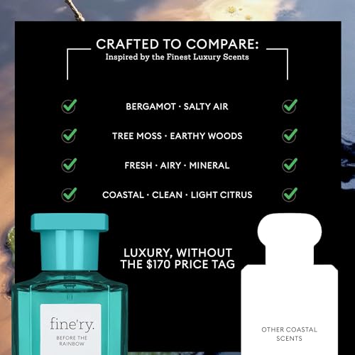 Image of Fine'ry Sea Salt & Bergamot Eau de Parfum - Before the Rainbow Long-Lasting Perfume for Women & Men - Salty Air, Bergamot, Tree Moss - Fresh, Clean Scent, Full Size Hair & Body Gift for Her (60mL)