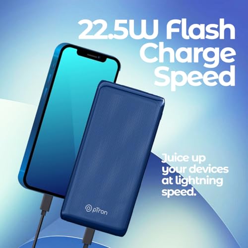 pTron Newly Launched Dynamo Vortex 10000mAh 22.5W Fast Charging Power Bank, Supports VOOC/Wrap/Dash USB Charging, 20W PD Fast Charging, 2 Outputs, 1 Input & Multiple Layers of Protection (Blue) - Image 6