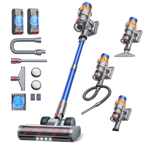 Fieety Aspirateur Balai sans Fil avec 2 Batteries, 130Min/50kPa/600W Aspirateur sans Fil Puissant, Tuyau Extensible, Brosse Canapé, Parfumé, Mode Automatique...