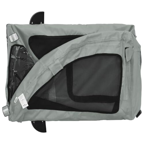vidaXL Fahrradanhänger für Hunde, Hundeanhänger mit Reflektoren Flagge, Hundetransporter Maximale Belastbarkeit 30kg, Grau Oxford-Gewebe Eisen