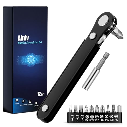 Ainiv 12 PCS Destornilladores Trinquete, Magnético Ángulo, 6mm 15 Dientes