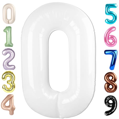 Image of Number 0 Balloon Birthday Decorations, 40In White Balloons for Party | Eye-catching Appearance, Perfect Decorative Centerpieces, Convenient Self-sealing Structure, Widely for Various Occasions