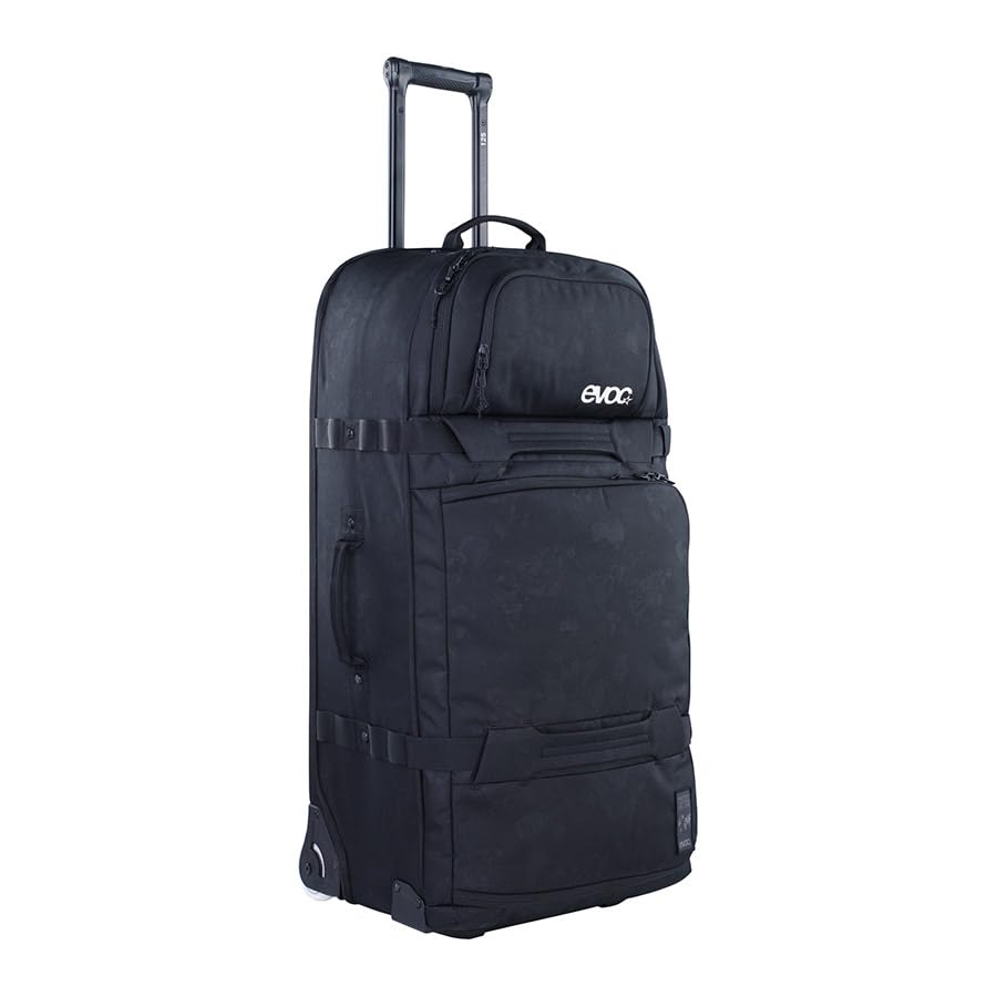 EVOC WORLD TRAVELLER 125 l Walizka podróżna na kółkach (walizka podróżna z teleskopową rączką, wymiennymi kółkami skate, stabilną konstrukcją dna z EVA, wyjątkowo lekka walizka na kółkach), czarna