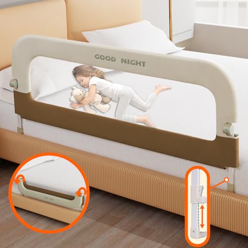 Image of Deeteck Bed Guard Rail for Toddlers - 59" Adjustable Heights & Folding up Portable Bed Railing for Baby - Toddler Bed Rails Guard for Crib, Twin, Bunk,Full Size, Queen & King Bed