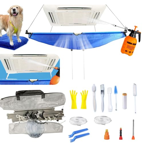 Mini Split Cleaning Kit Bag,Split Ac Unit Cleaning Bag Kit for Cleaning Wall-Mounted Air Conditioners and Duct Units(Blue, 21 PCS with Kettle, Size: 33-122 Cm 15.35-48 Inches