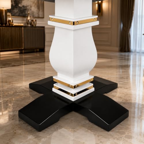 Image of RK Wood Wooden Dining Table Set of 4, Luxury Marble-Effect Sunmica Top, Modern 4 Seater Dining Table with Velvet Upholstered Beige Cushioned Chairs, Sheesham Wood Legs & Brass Strip for Dining Room