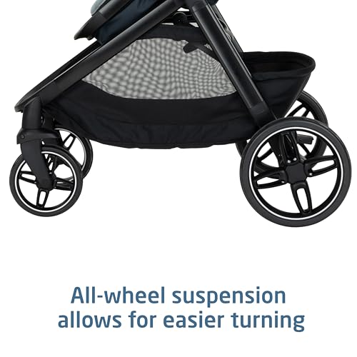 Image of Maxi-Cosi Zelia Pro 5-in-1 Travel System with Mico Pro Infant Car Seat and Baby Stroller Combo, Reversible Seat, Large Wheels, Adjustable Handle, Newborn to Toddler, Lightweight, Seascape